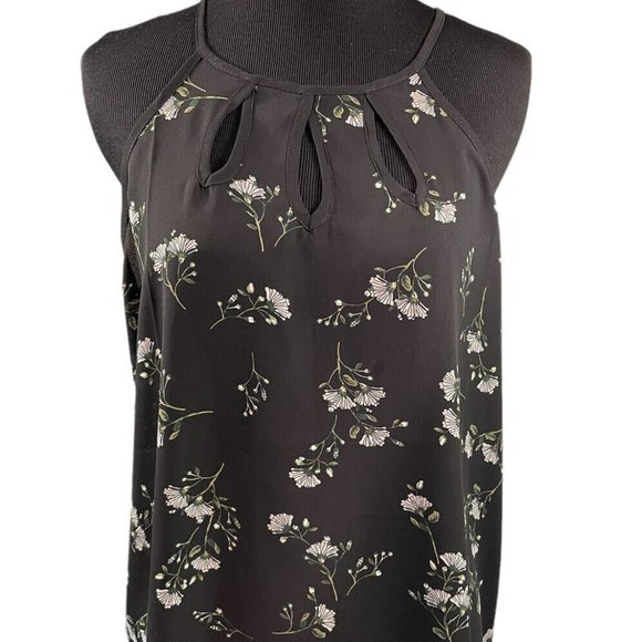 NWT STITCH FIX Papermoon Black Floral Sleeveless Top Medium M Blouse Keyhole - Picture 1 of 4